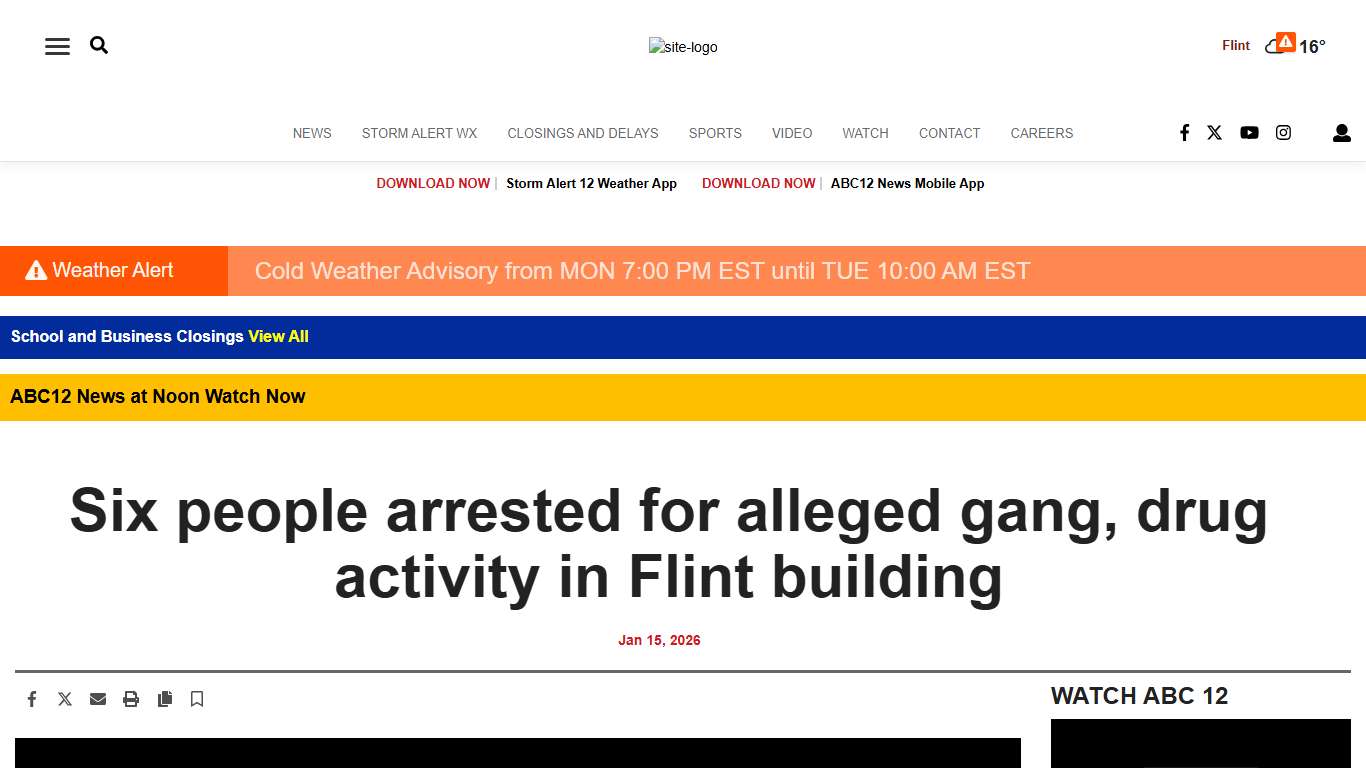 Six people arrested for alleged gang, drug activity in Flint building Video abc12.com